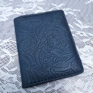 Mission Mercantile Navy Blue Tooled Leather Slim Wallet